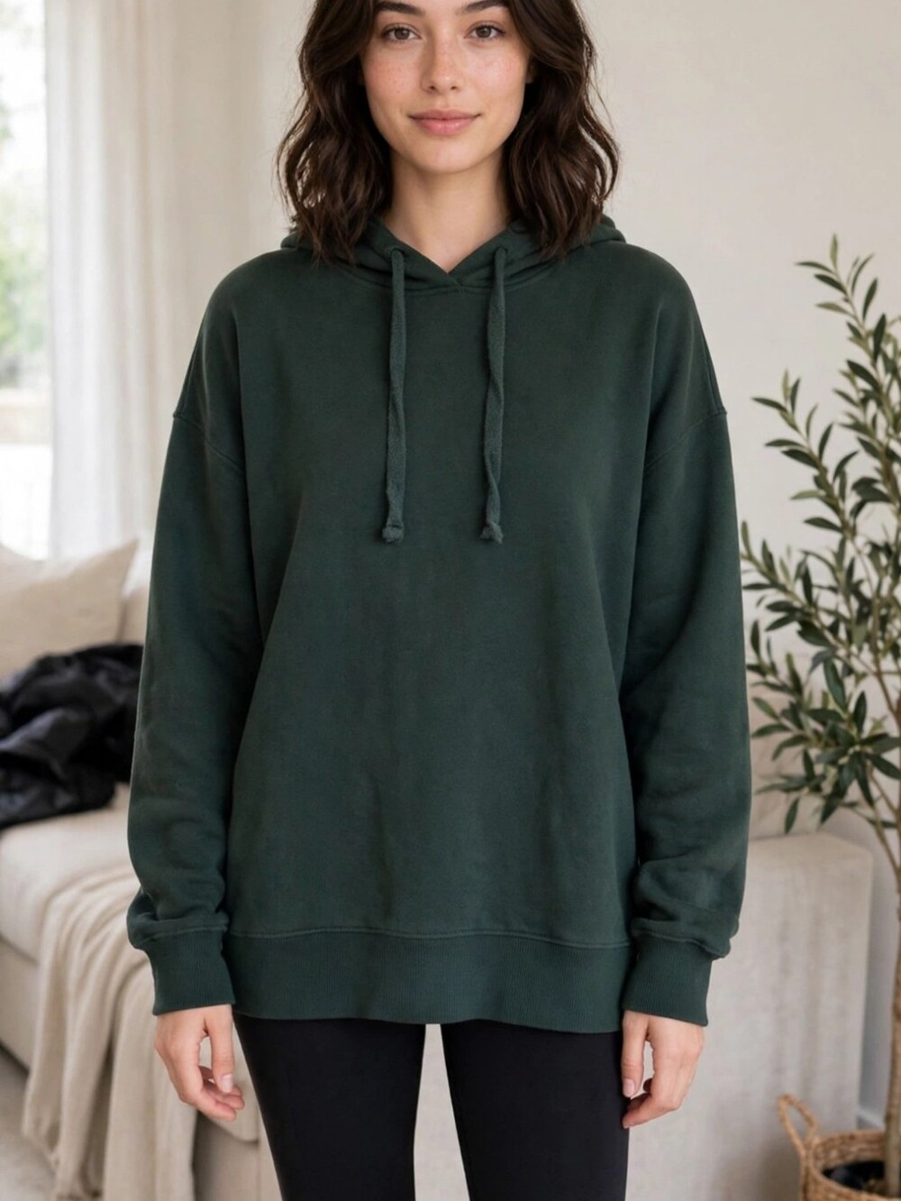 Women's Forest Green Hooded Pullover Sweater